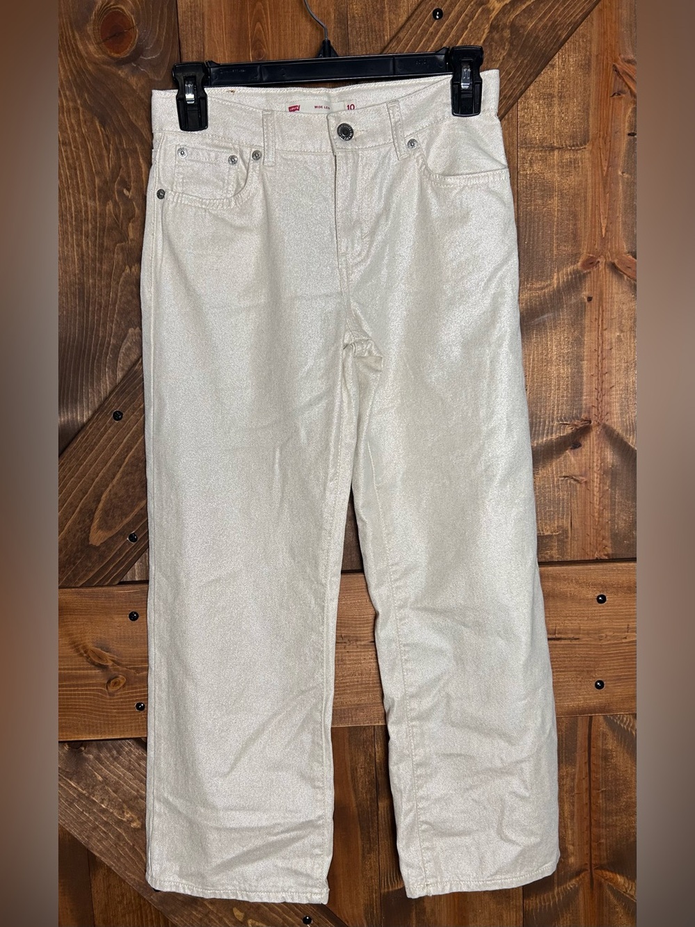 Levi's Cream Metallic Straight Wide-Leg Jeans